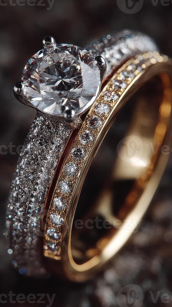 Elegant diamond rings displayed on a luxurious background highlighting their sparkle and craftsmanship for a special occasion photo