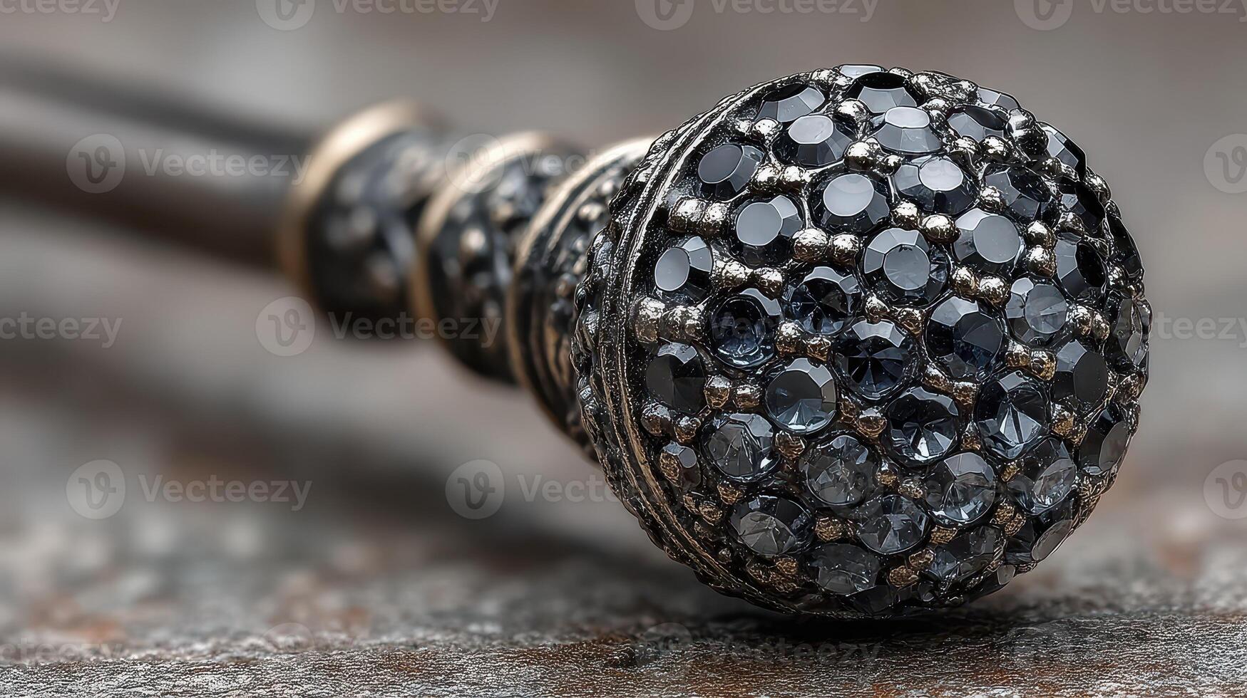 Intricate black gemstone hairpin resting on a textured surface with a touch of elegance and sophistication photo