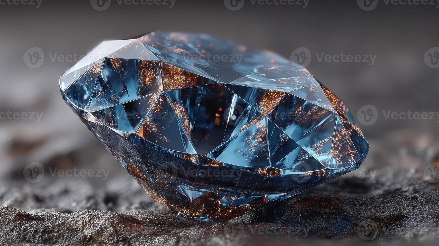 Sparkling blue crystal gleaming against a rugged stone surface photo