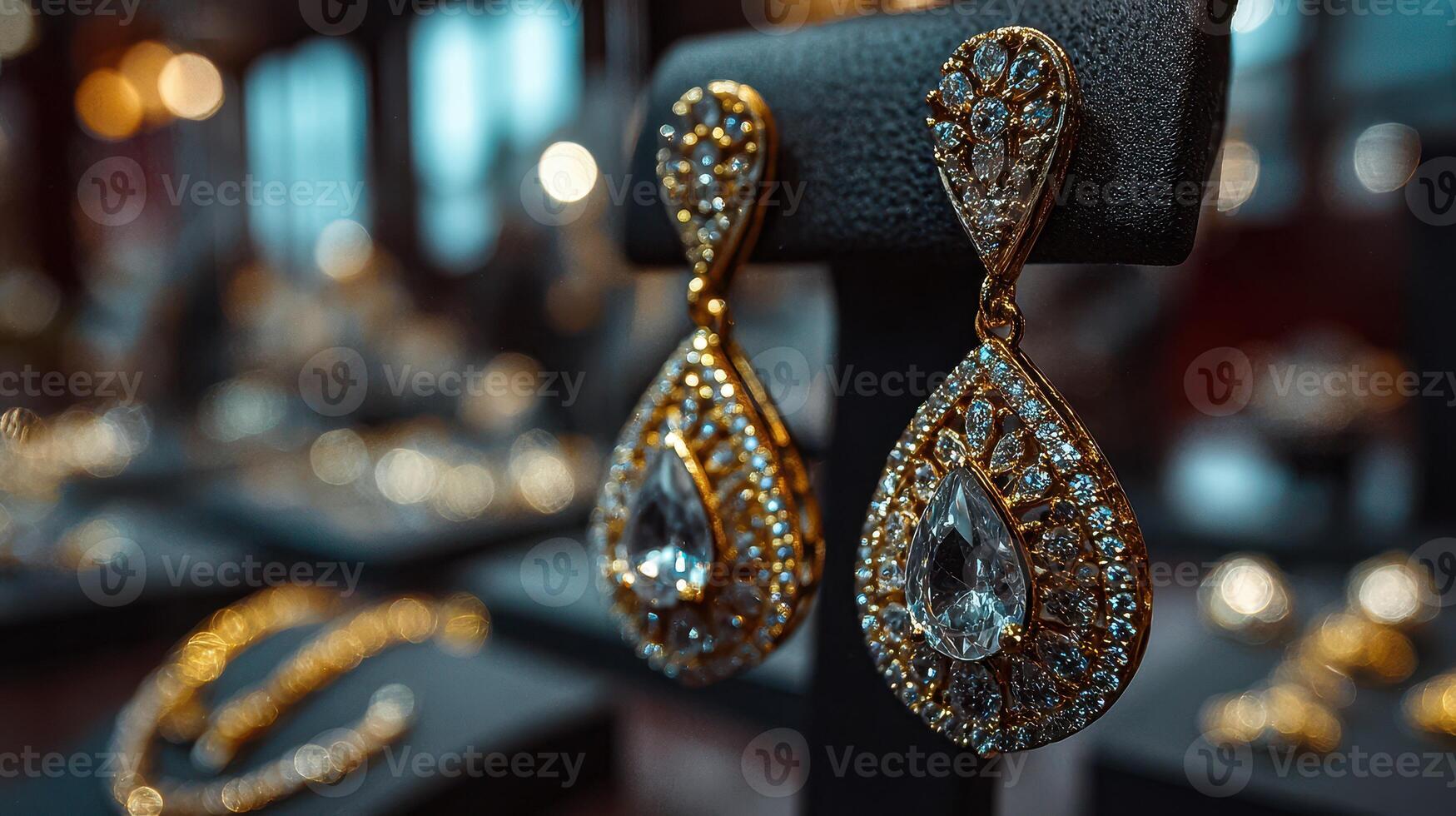 Elegantly designed earrings showcased in a jewelry display at an upscale boutique during an afternoon shopping event photo