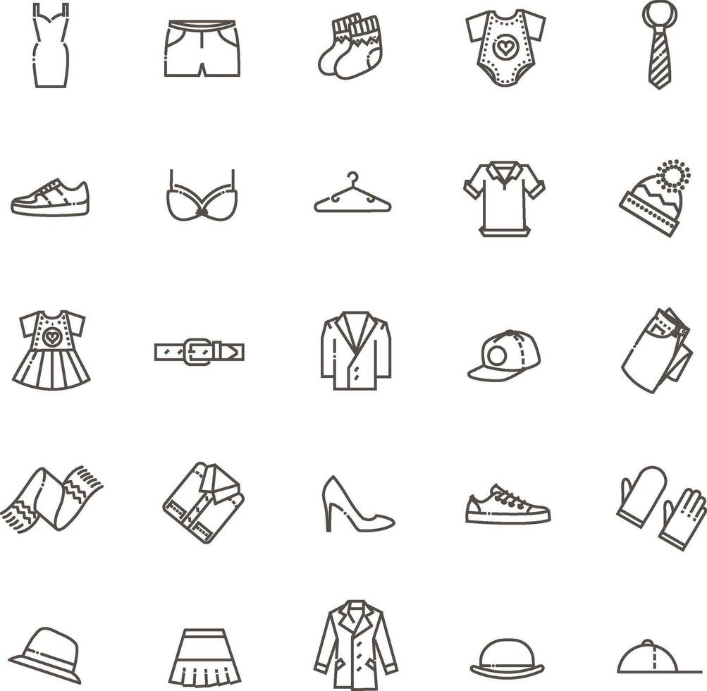 Clothes icons, thin line style. Outline symbols vector