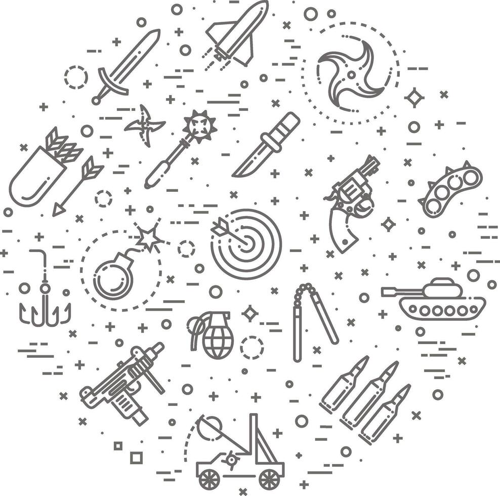 Weapons icons set, Arms solid symbol vector