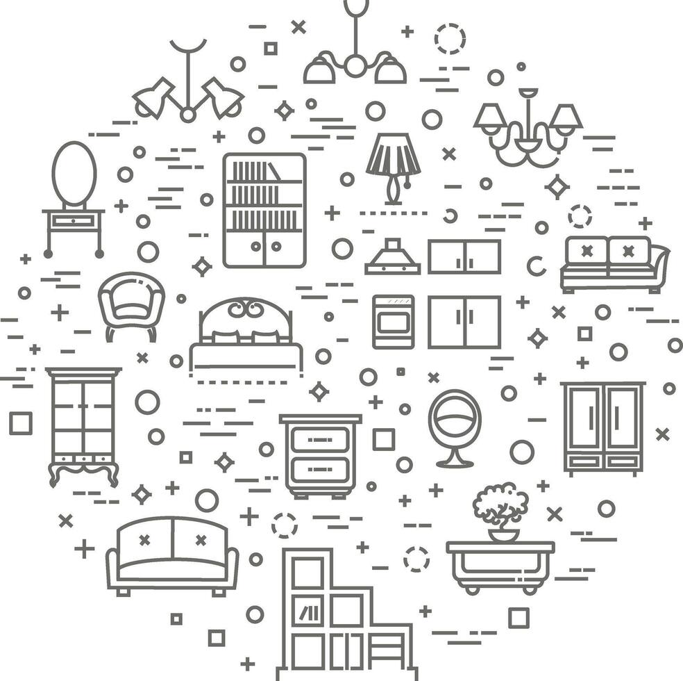 Furniture and home decor icon collection vector