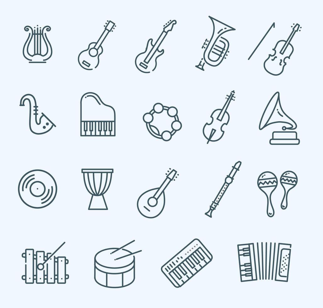 Music instruments line icons vector