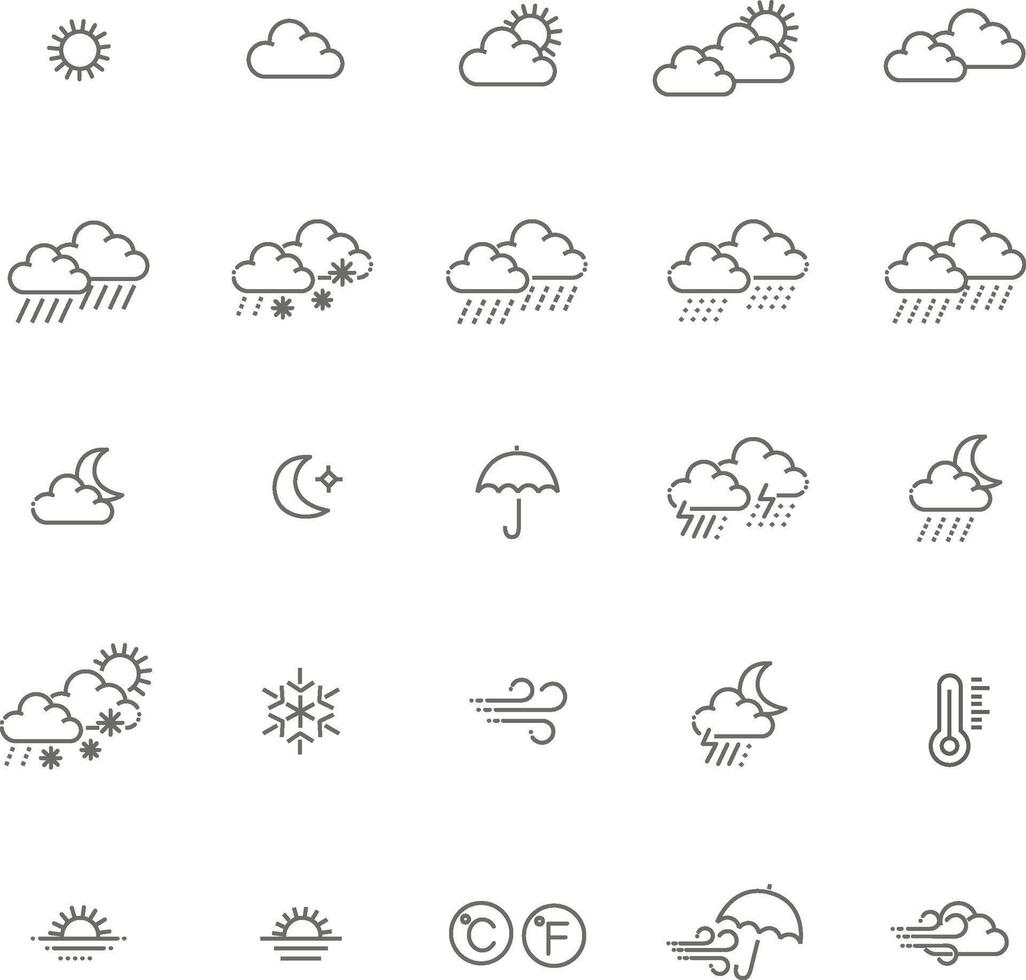 Weather forecast - outline web icon set, thin line icons collection vector