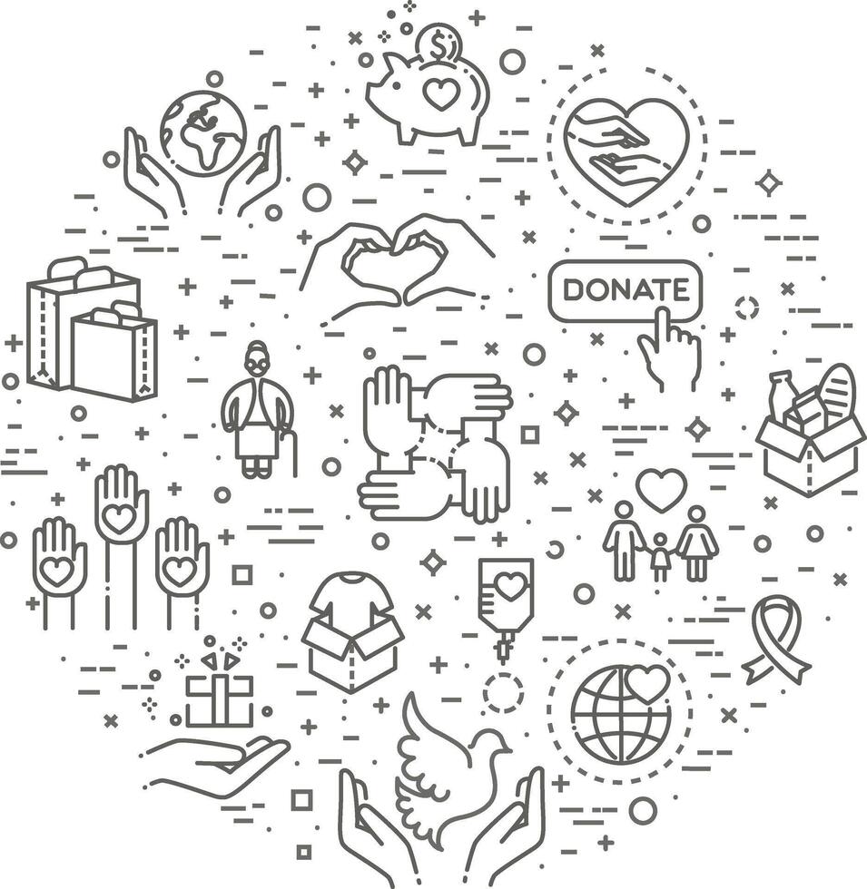 Charity - modern line design icons and pictograms set. vector