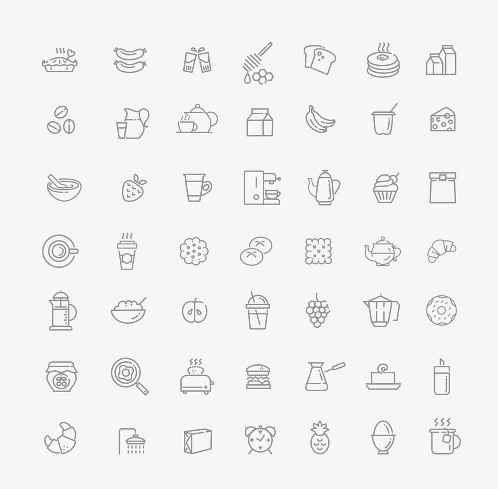 Outline breakfast icons vector