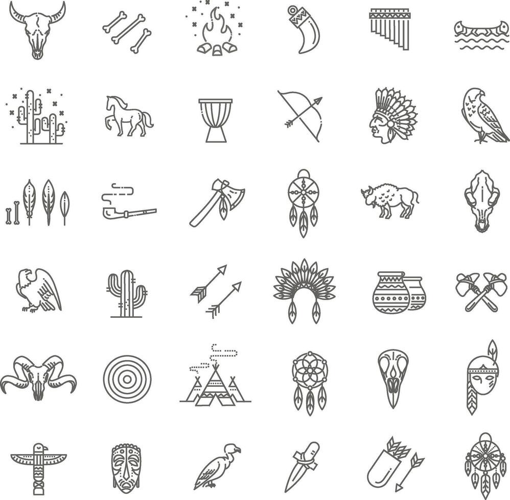 Wild west american indian traditional icons vector