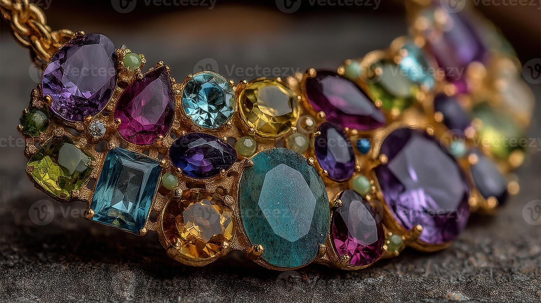 Multi-colored vintage necklace showcasing intricate designs and gemstones during bright lighting photo
