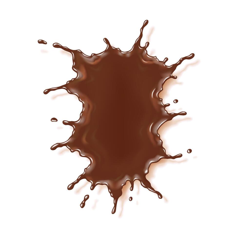 Realistic illustration of a chocolate splash spreading dynamically on a white background. Perfect for foodthemed designs, advertising, or packaging projects. vector