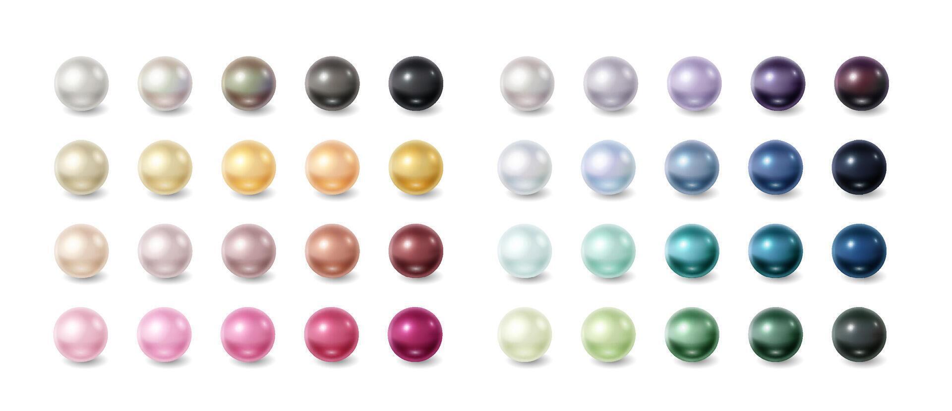 Realistic illustration of pearls in various colors and finishes showcasing elegant and luxurious appeal. Perfect for jewelry design and fashion inspiration with copy space. vector