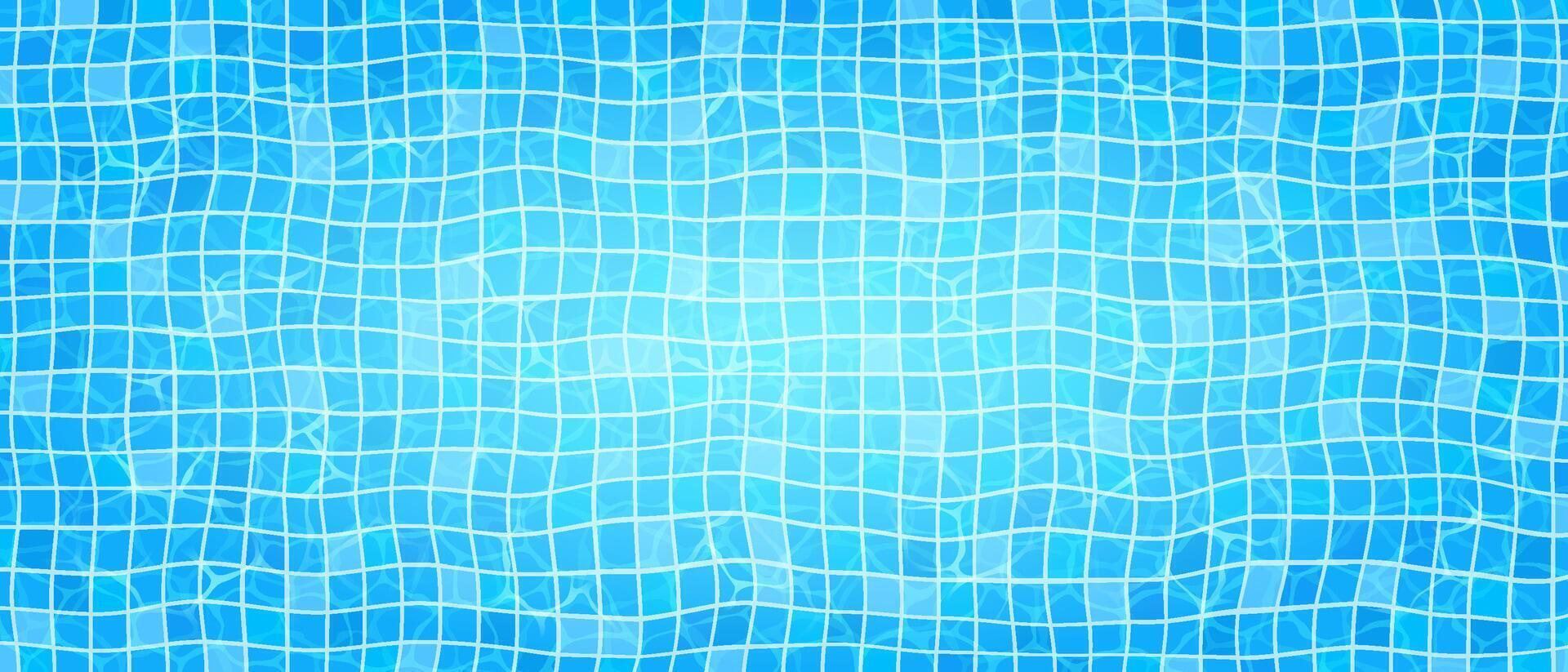 Background of the water in the pool, top view. Abstract illustration of a swimming pool tile pattern in vibrant blue shades. The rippled water effect creates a sense of movement and freshness. vector