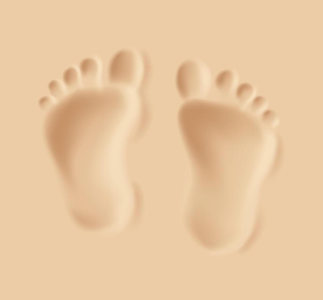 Minimalistic illustration of two child footprints in sand. Soft beige tones. Represents a peaceful walk on a beach. Ideal for relaxation themes. vector