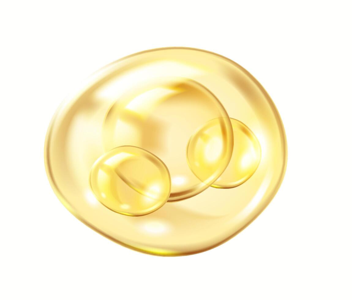 Golden bubble with collagen molecules realistic illustration. Molecular structure for skincare and study 3d object on white background vector