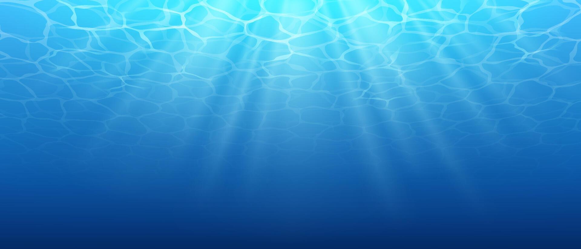 Seawater background, top view. Abstract illustration of underwater blue ocean scene. Sunlight penetrates through water creating dynamic light patterns. Ideal for marine themed designs. vector