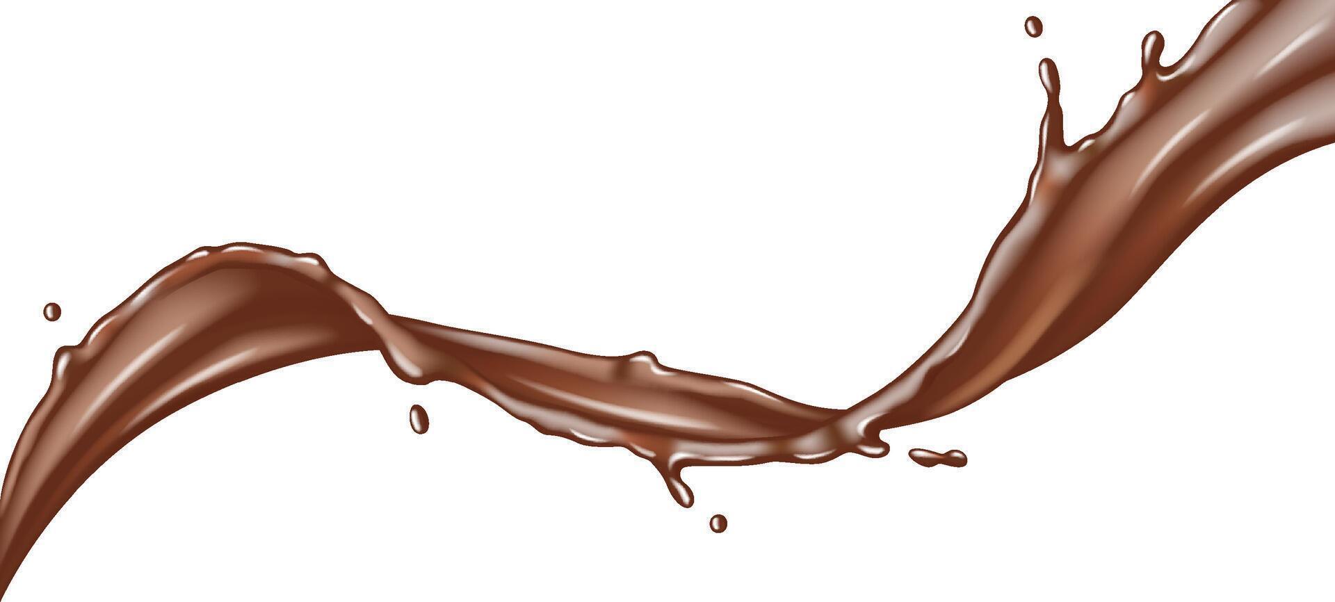 Illustration of chocolate fluid motion on pure white backdrop. The dynamic splash creates a sense of movement. Ideal for designs related to desserts and sweets. vector