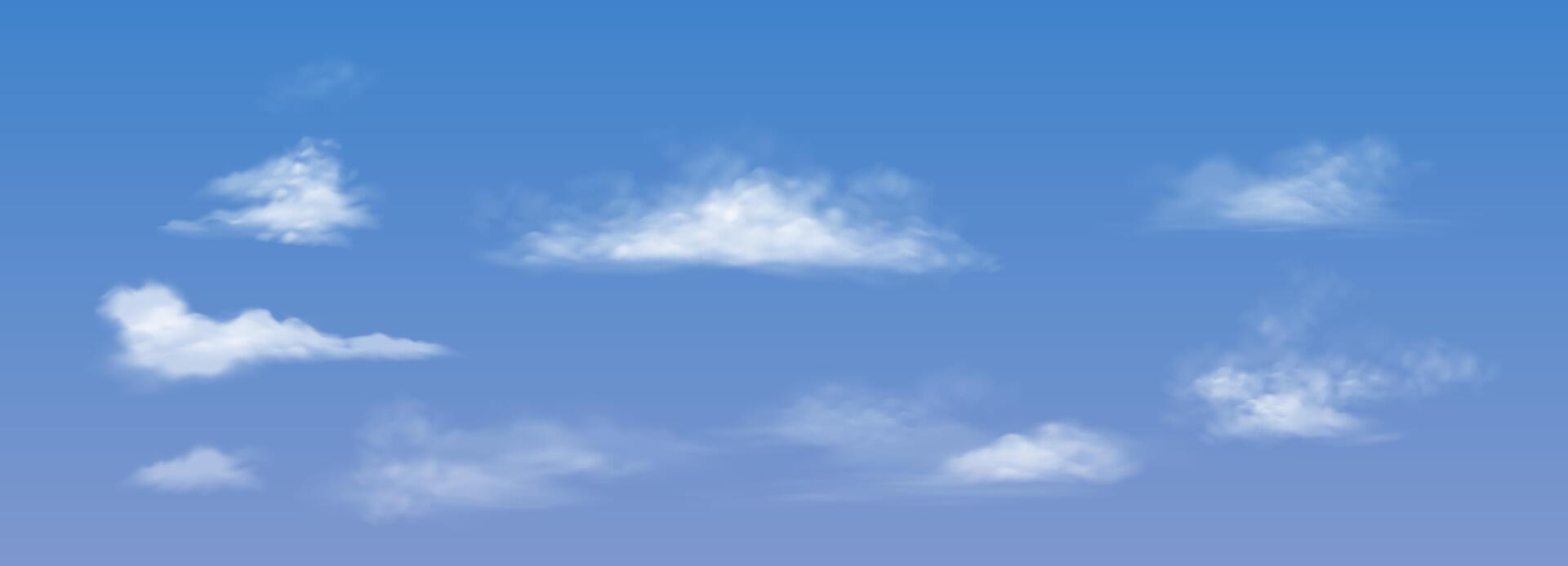White fluffy clouds float tranquilly in a bright blue sky minimalist style background. Soft and peaceful atmosphere perfect for calming visuals or relaxation themed projects with copy space. vector