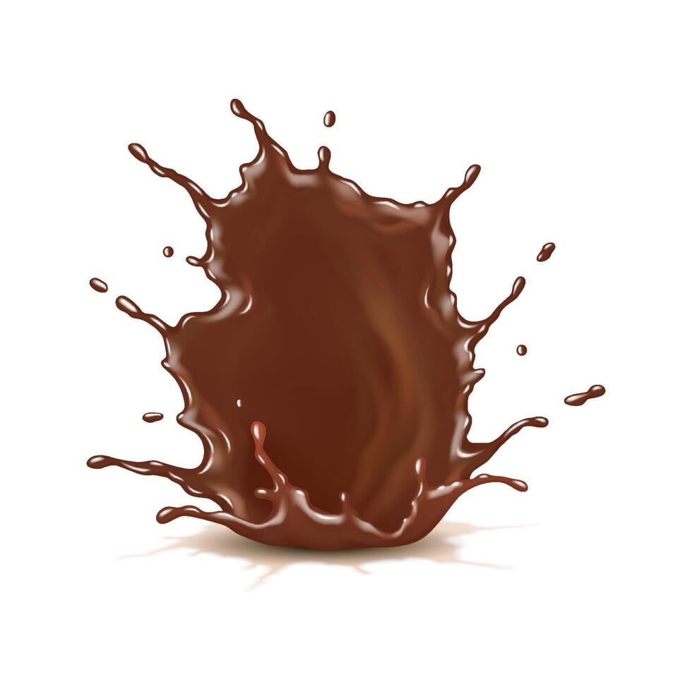 Realistic illustration of chocolate splash with dynamic movement and rich brown tones against a white background. Perfect for food design and advertising. vector