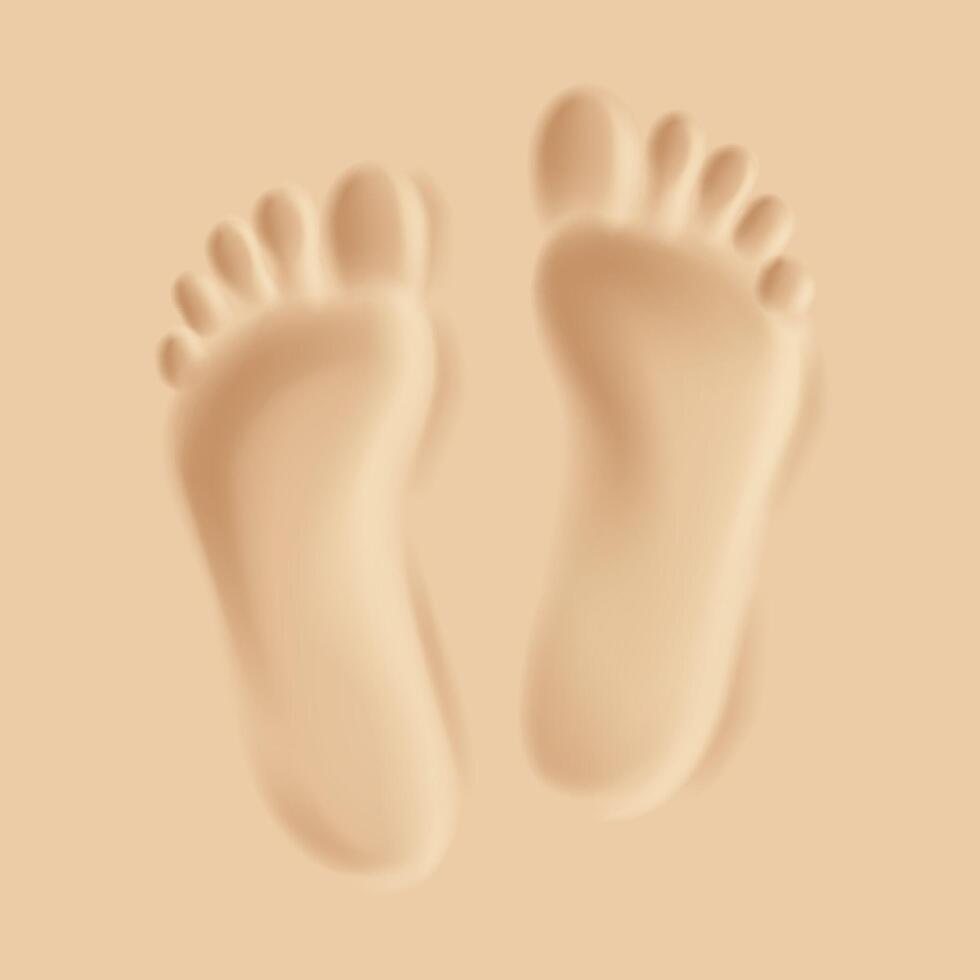 Digital illustration of men footprints on smooth sand. Beige tones convey warmth and calmness. Represents summer vacations or peaceful beach days. vector