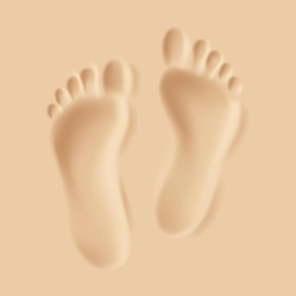Blurred female footprints in sand, soft beige tones, abstract representation of walking on a beach. Ideal for nature and relaxation themes. vector