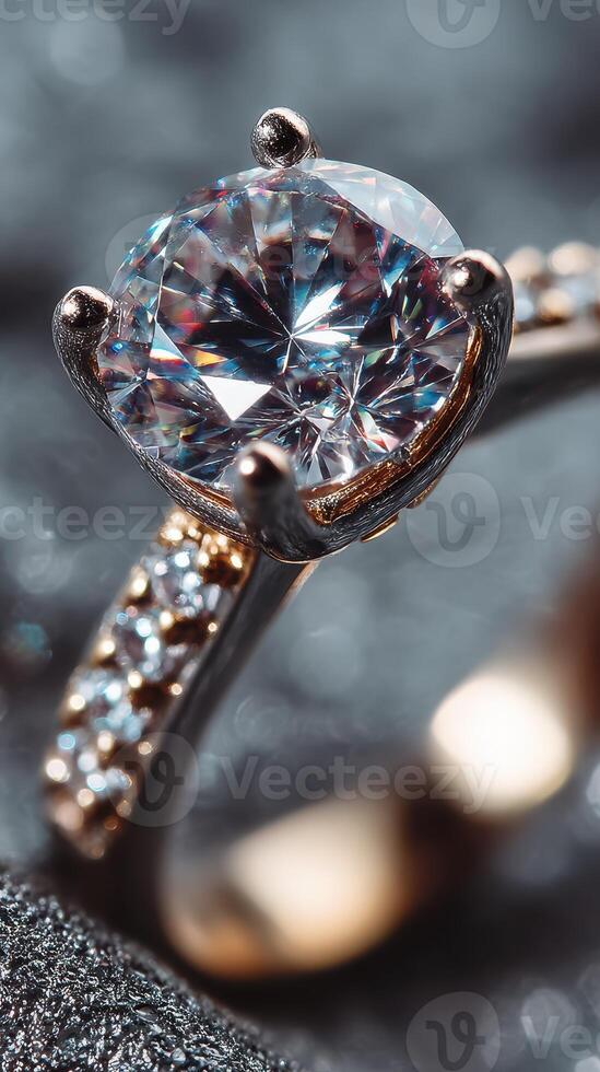 Luxury diamond ring close-up showcasing exquisite craftsmanship and design elements with sparkling details photo