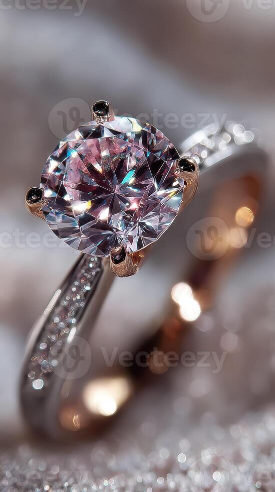 Sparkling engagement ring featuring a large round diamond and elegant band design displayed on soft fabric photo