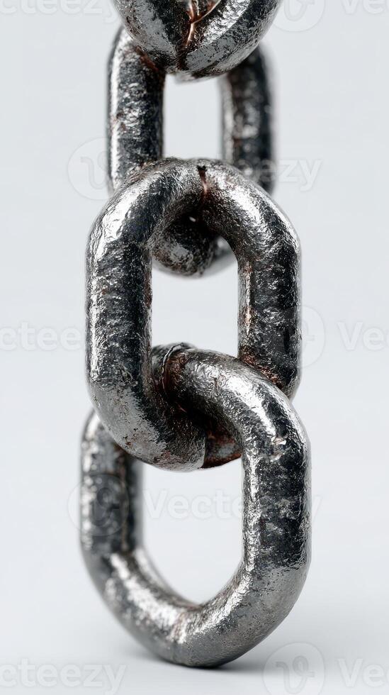 Heavy metallic chain links on a neutral background, highlighting durability and strength in close-up detail photo