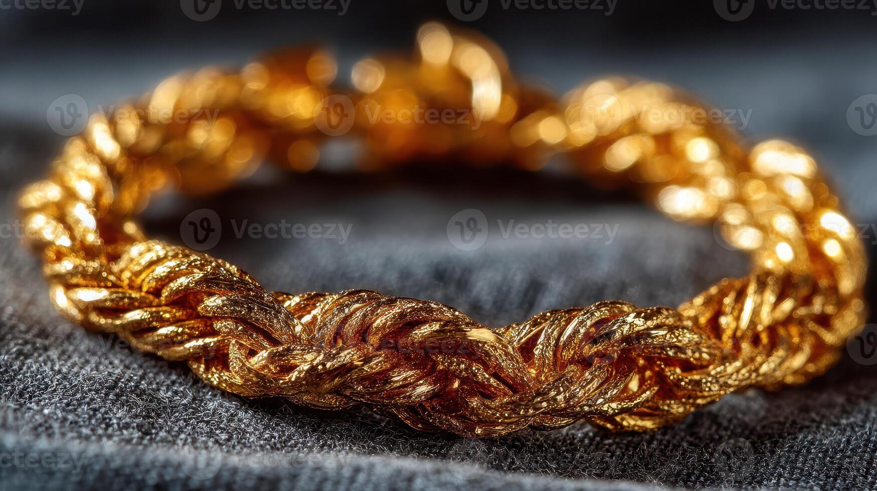 Elegant gold bracelet displayed on soft fabric background, showcasing intricate design and craftsmanship photo