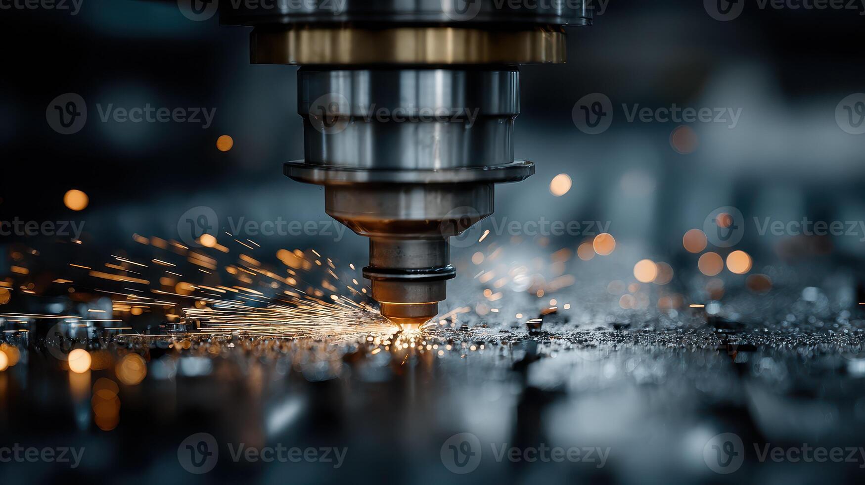 Advanced laser cutting technology creates precise sparks during metal fabrication in a workshop photo