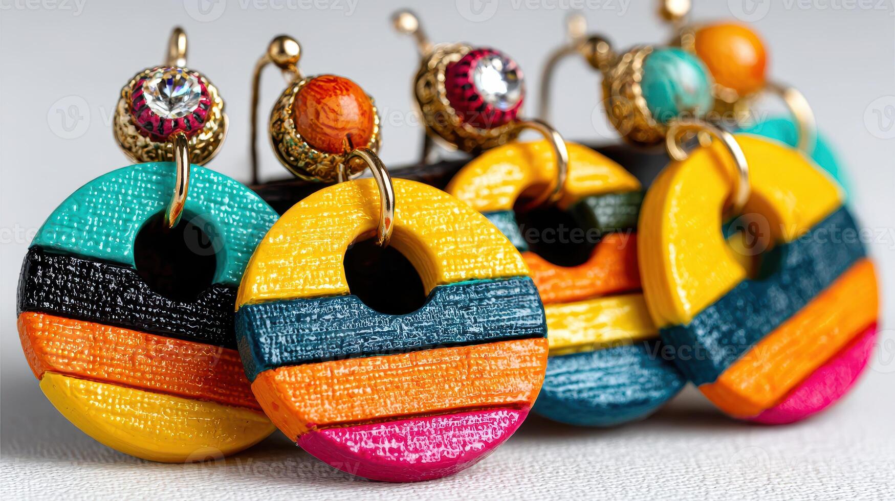 Colorful handmade earrings displayed on a neutral background highlighting their vibrant design and craftsmanship photo