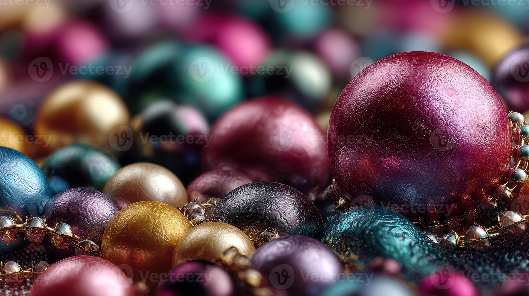 Colorful assortment of decorative beads arranged on a textured surface during a crafting session photo