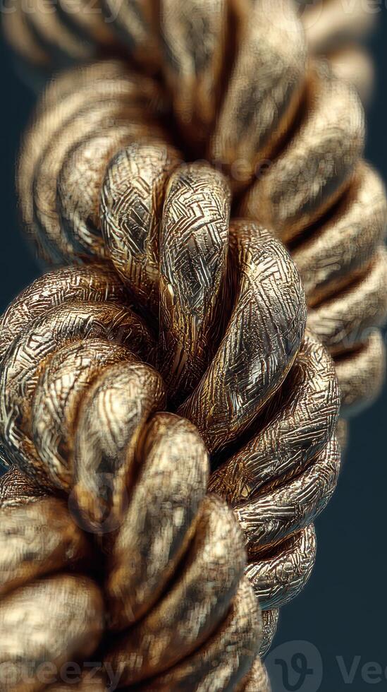 High-quality close-up view of intricately designed metallic rope with detailed texture showcasing craftsmanship and artistry photo