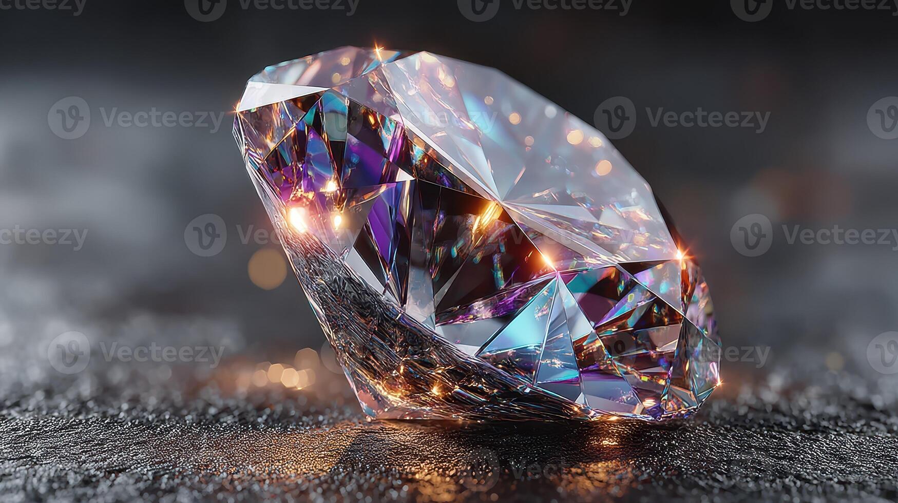 Sparking jewel rests on a dark surface, showcasing its brilliant facets and captivating reflections photo