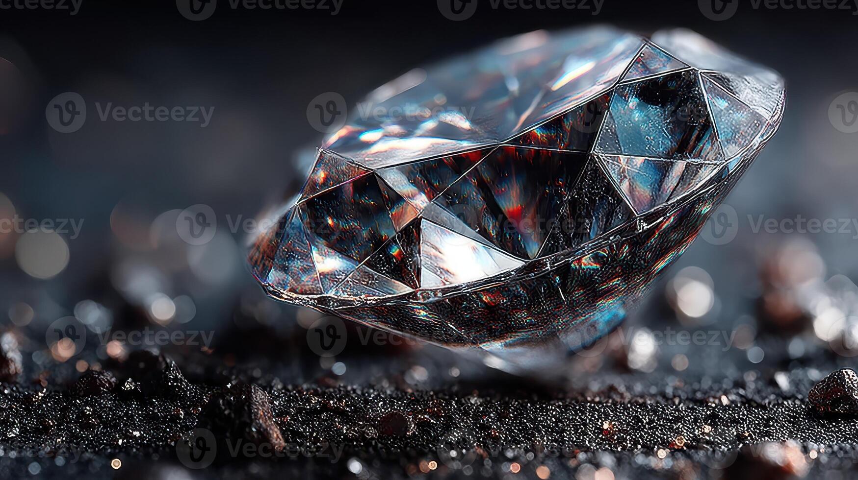 Sparkling diamond resting on a dark surface with reflections and glimmers in soft light photo