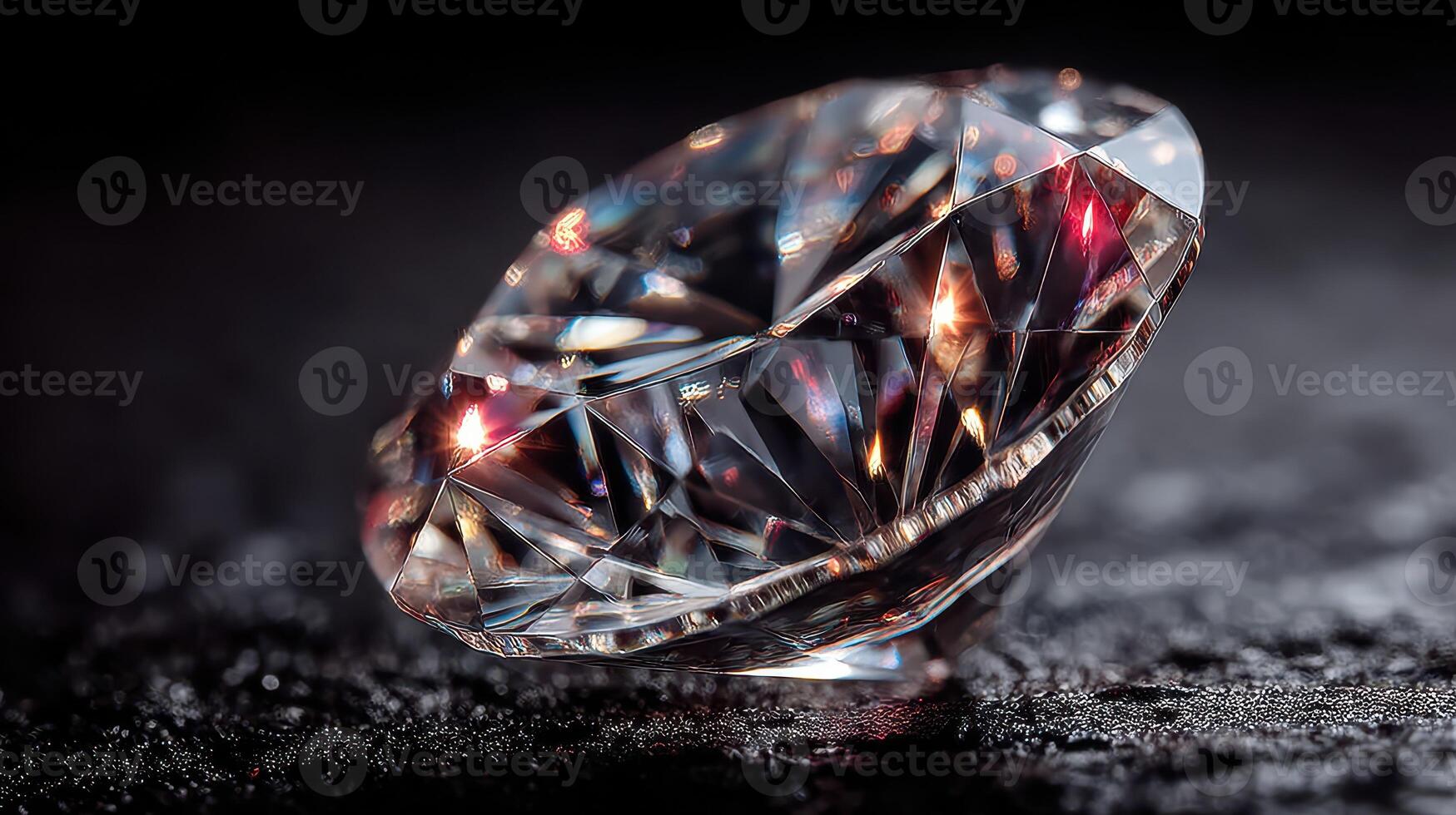 Beautiful diamond sparkling under soft light on a dark surface highlighting its cut and clarity while showcasing its brilliance and shine photo