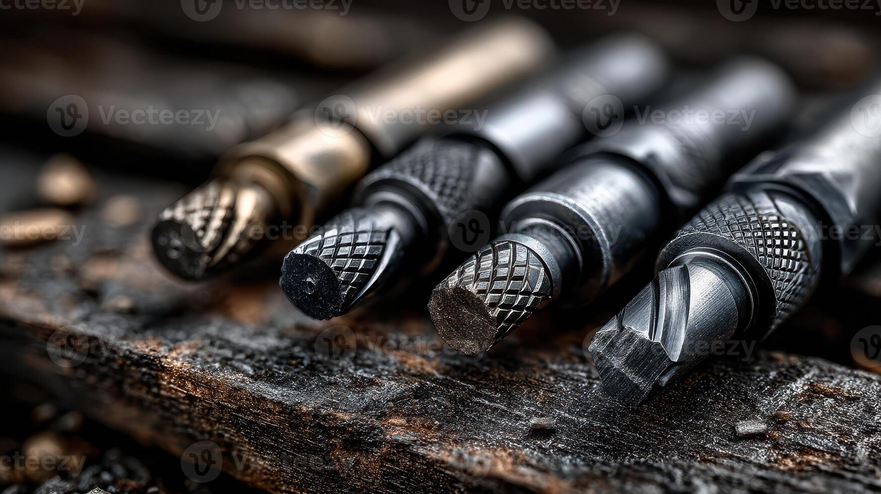 Tools on a wooden surface showcasing different designs and functions, highlighting craftsmanship in a workshop setting photo