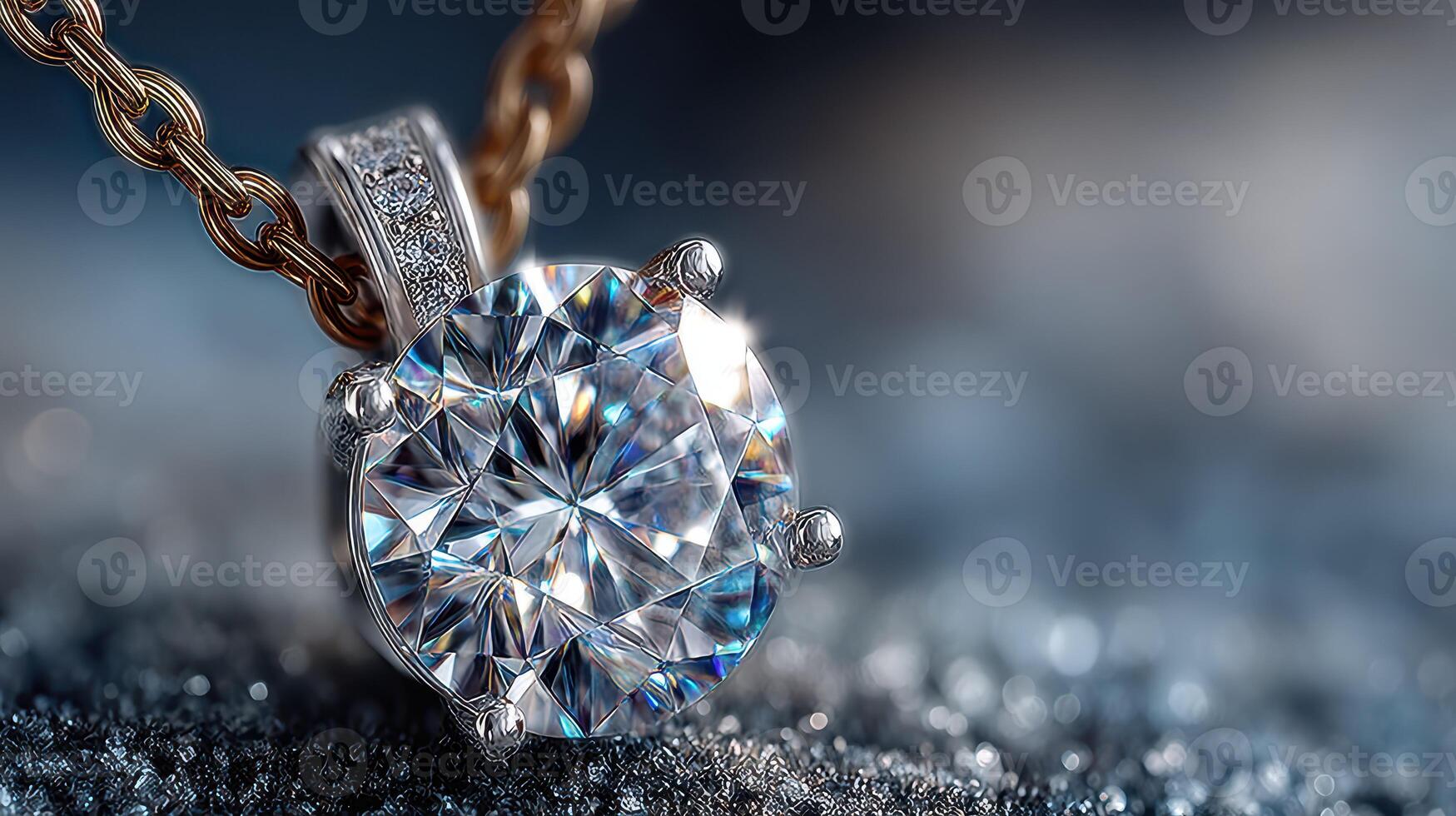 Beautiful diamond pendant necklace sparkling against a blurred background, showcasing intricate design and craftsmanship with a touch of elegance photo