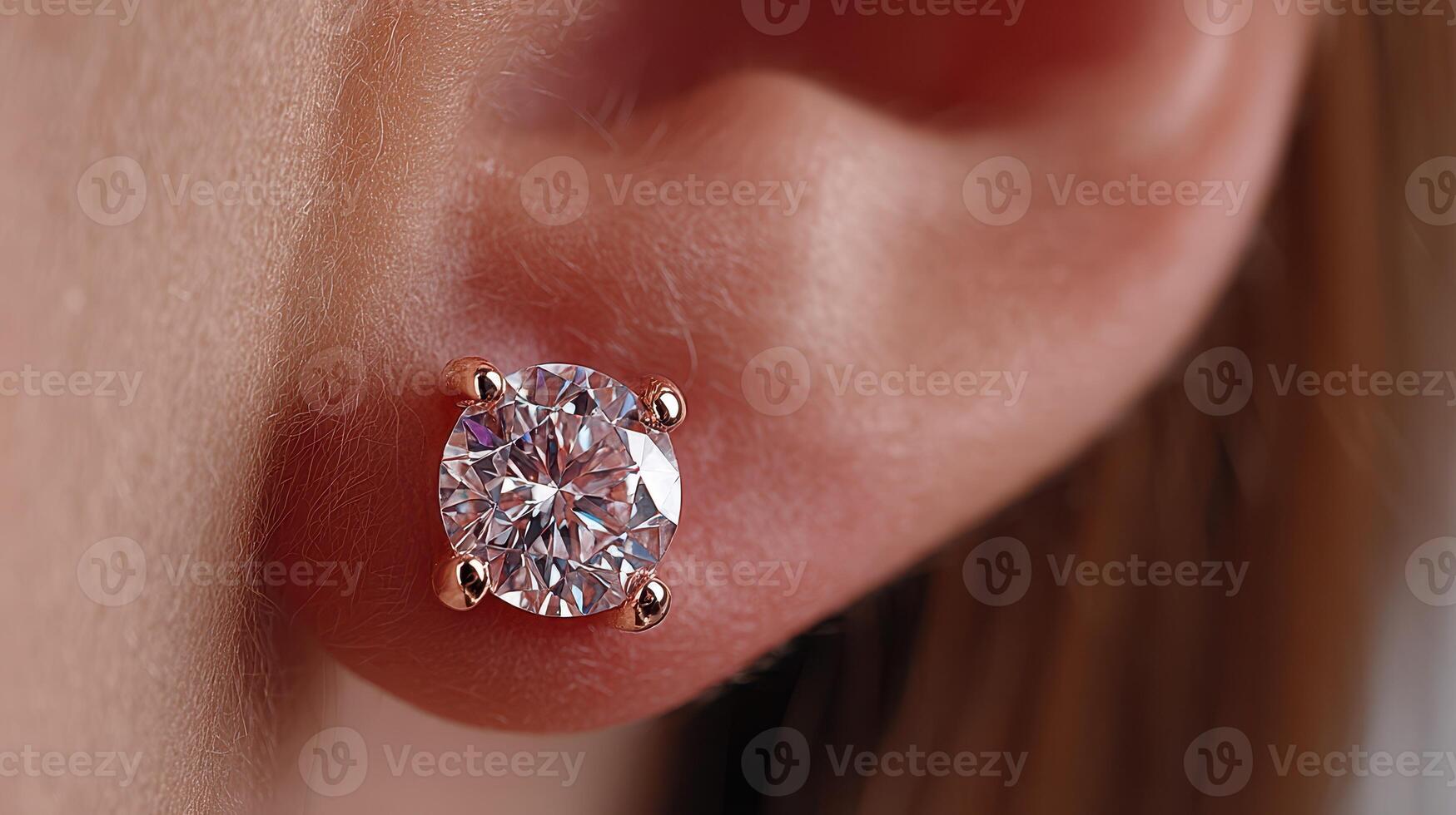 Elegant round diamond stud earring showcased against a close-up of skin in soft light during daytime photo