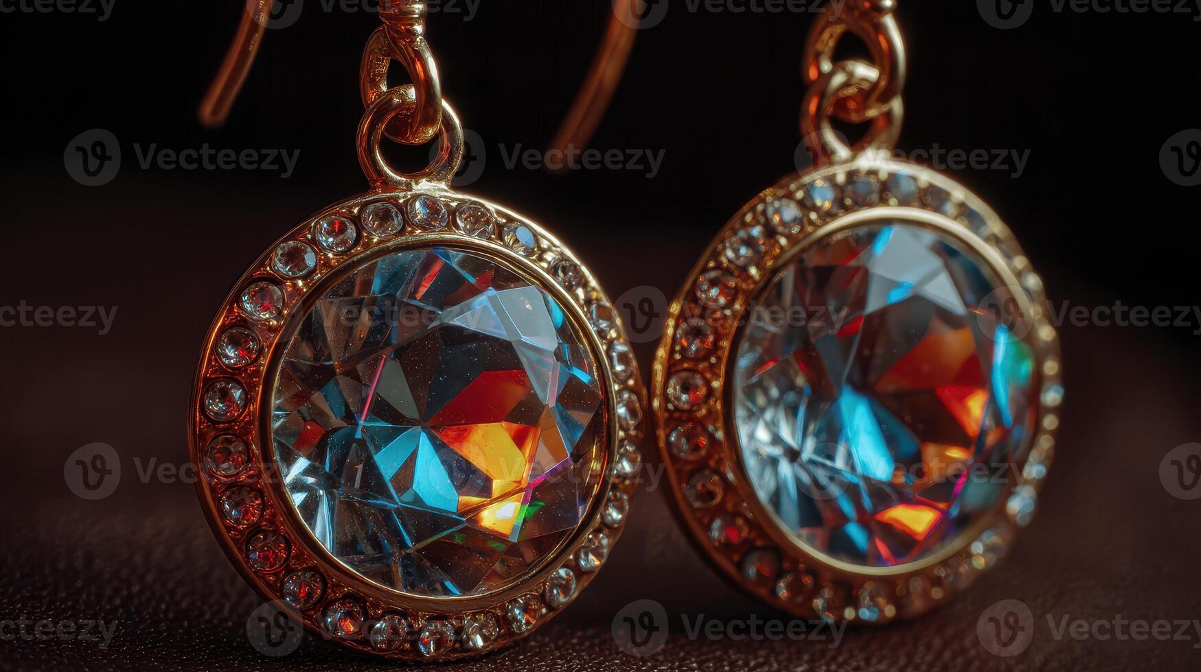 Shimmering crystal earrings highlighted against a dark background showcasing vibrant colors and intricate design details photo
