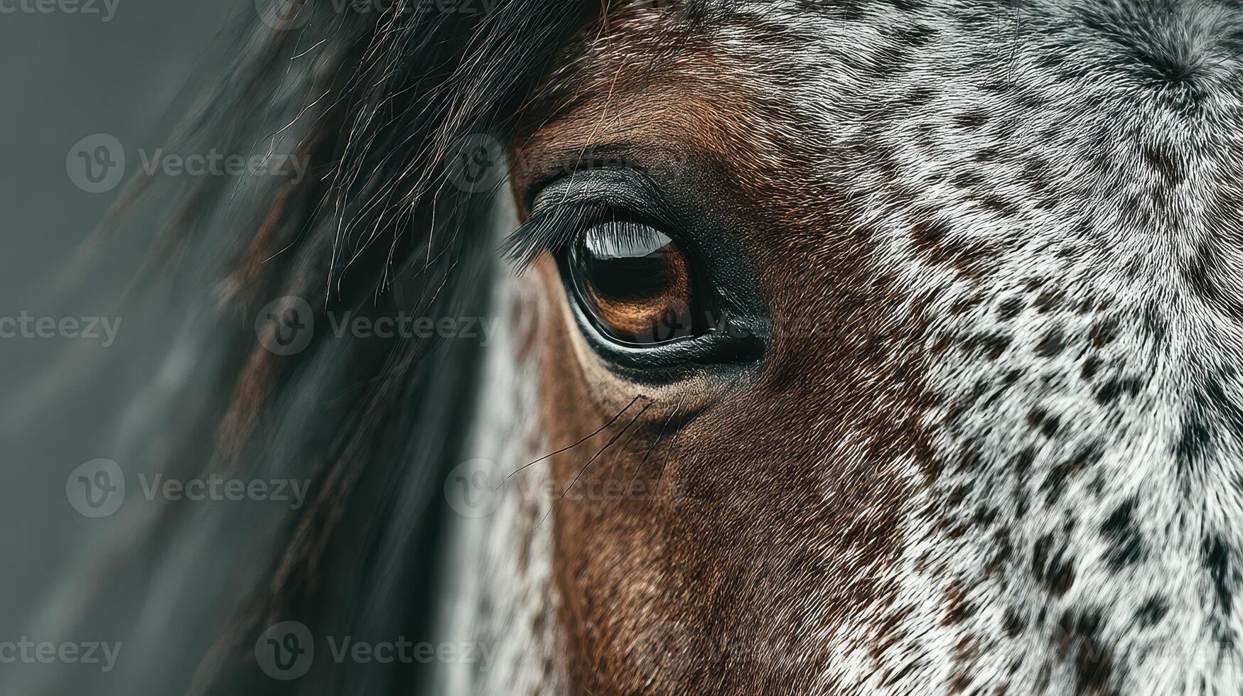 Close-up of a horse's eye displaying unique markings and textures in soft lighting highlighting its beauty photo