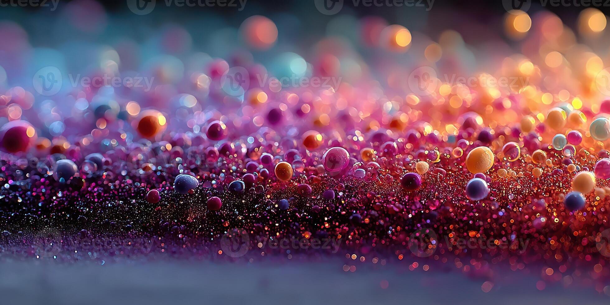 Colorful abstract texture of shiny spheres reflecting light in vibrant hues during evening time photo