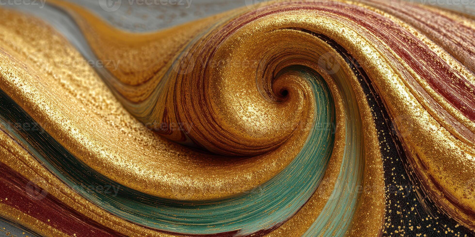 Swirling patterns of gold, turquoise, and red create an artistic display of color and texture in a unique design photo