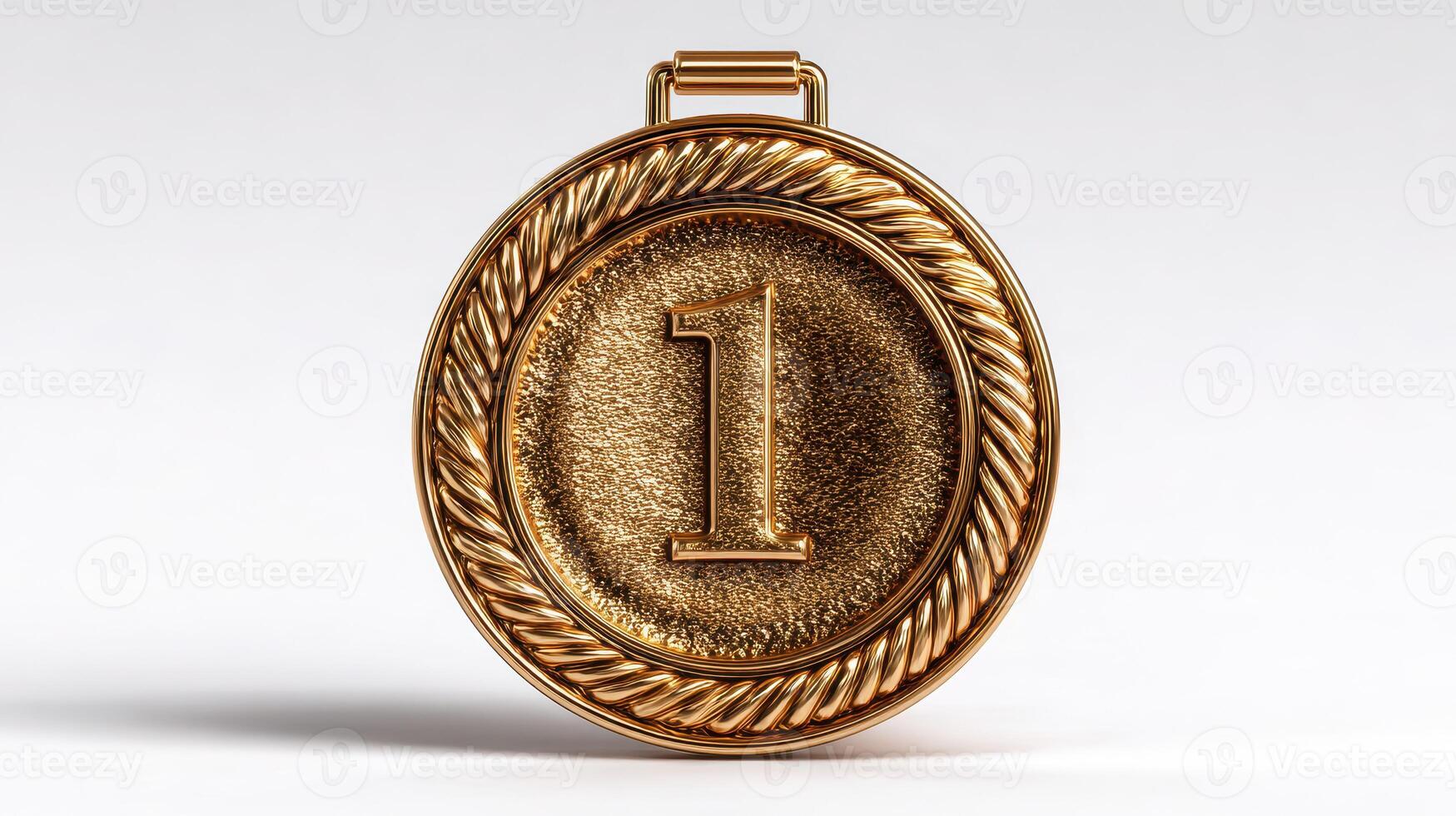 Gold medal displaying the number one as symbol of achievement and success in competitive sports or activities photo