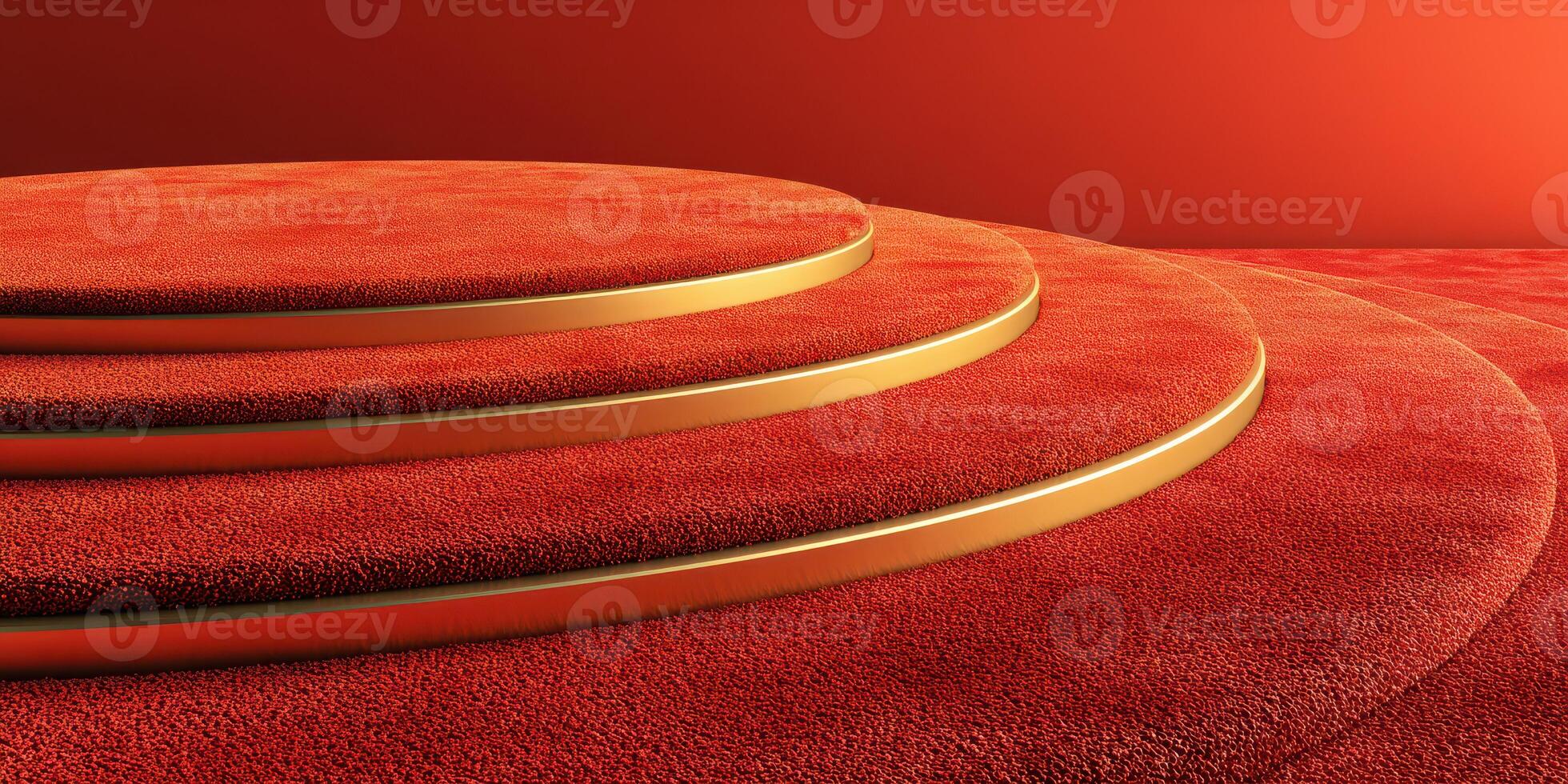 Elegant red carpet stages with golden edges create a striking visual in a warm event setting photo