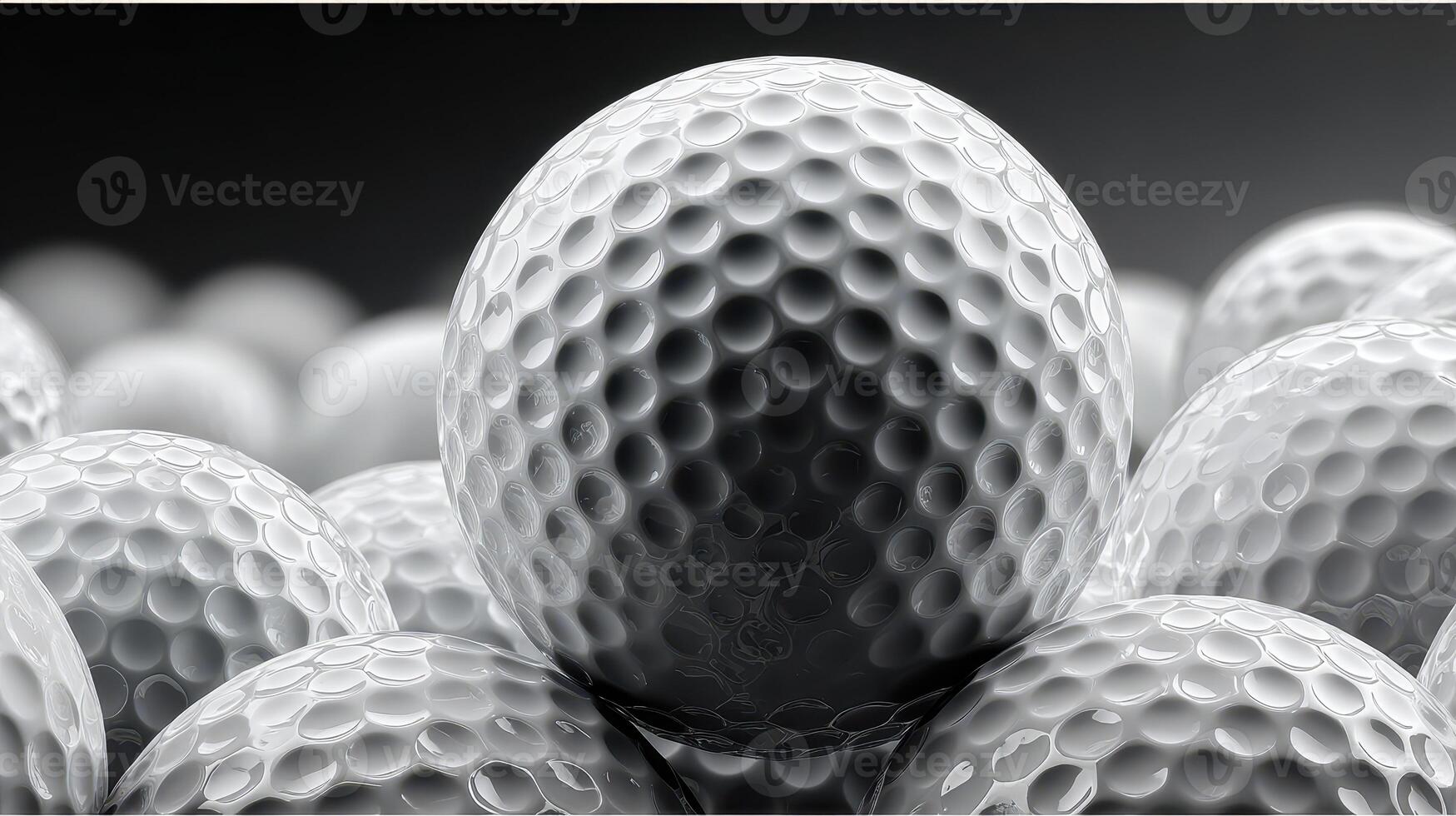 White golf balls arranged in a pattern showcasing their dimpled texture on a dark background photo