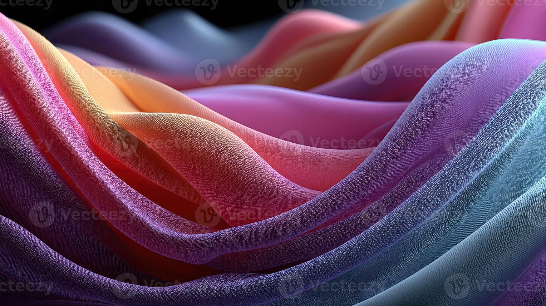 Colorful fabric waves flow elegantly in soft light creating a serene abstract pattern in vivid hues photo