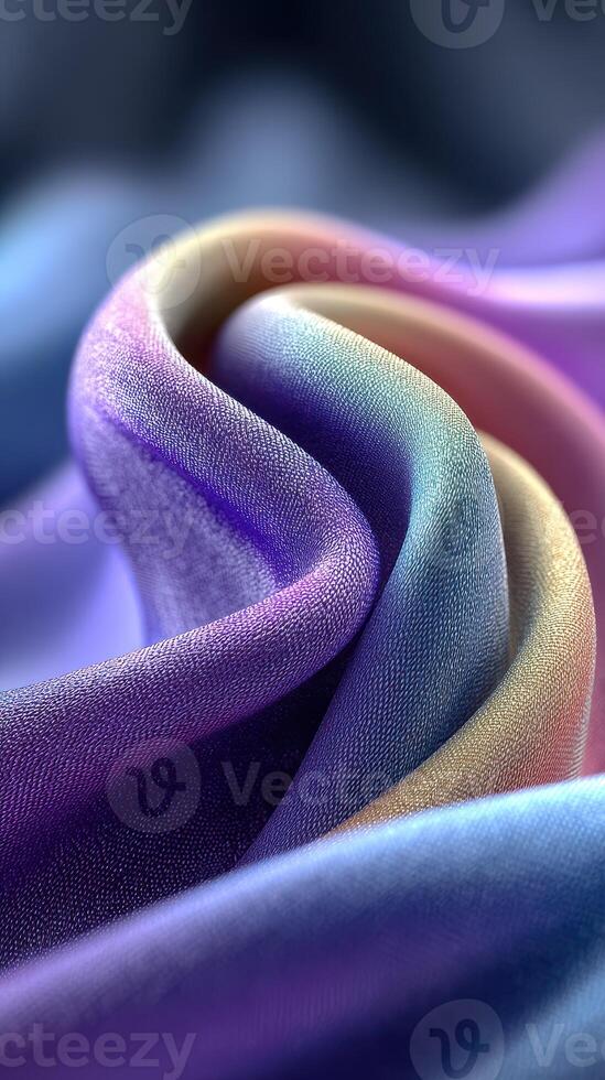 Delicate swirling fabric showcases vibrant colors and intricate textures under soft lighting photo