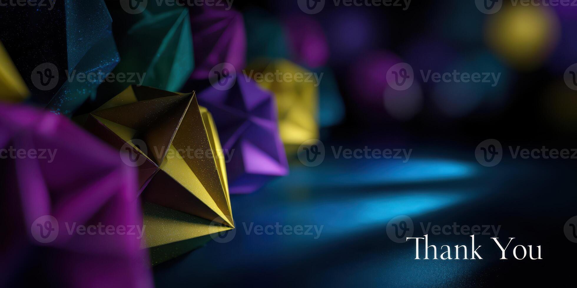 Colorful geometric shapes create a vibrant display with a thank you message in an artistic arrangement photo