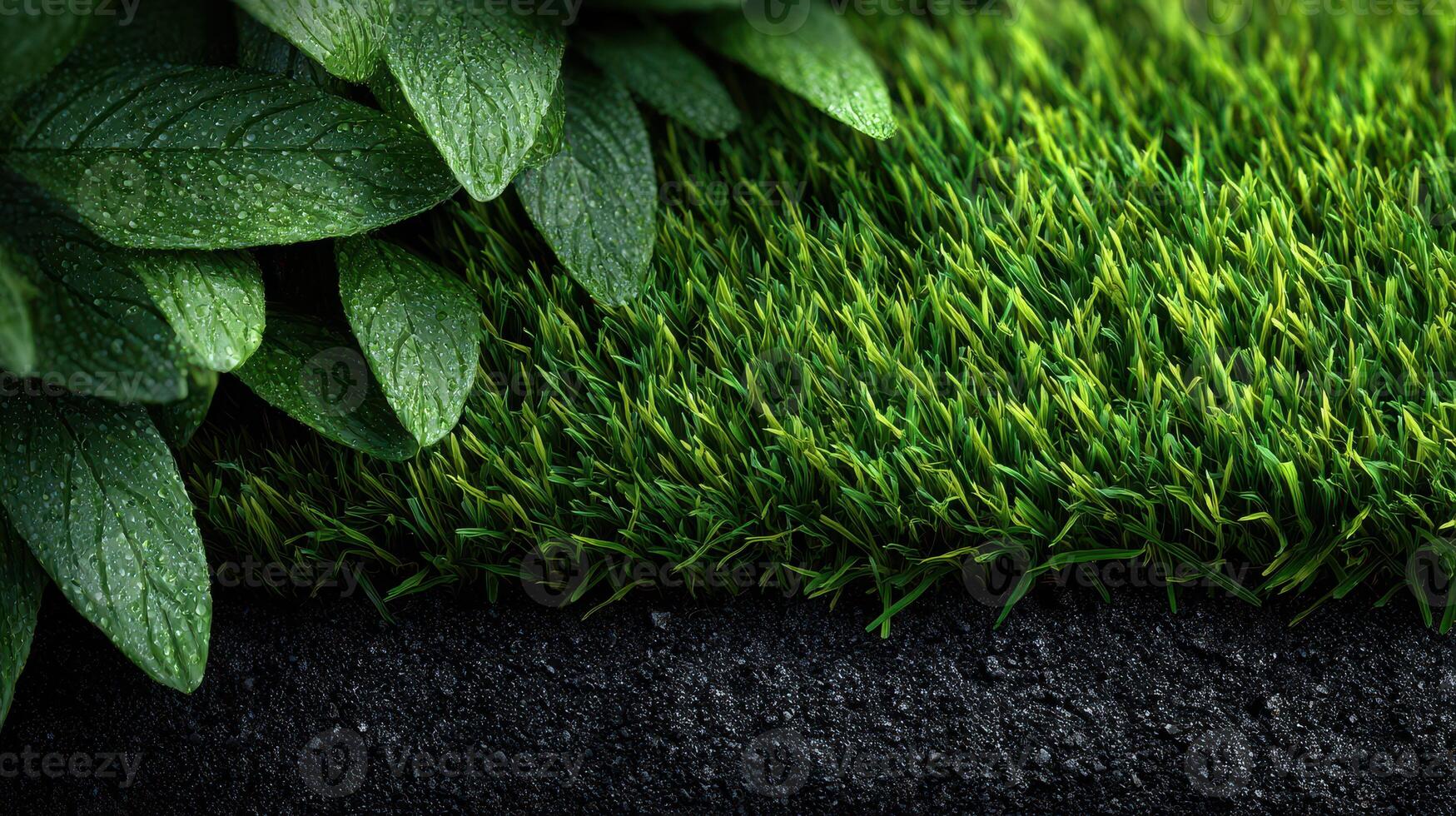 Lush green grass and vibrant leaves create a serene outdoor setting with a natural aesthetic appeal photo