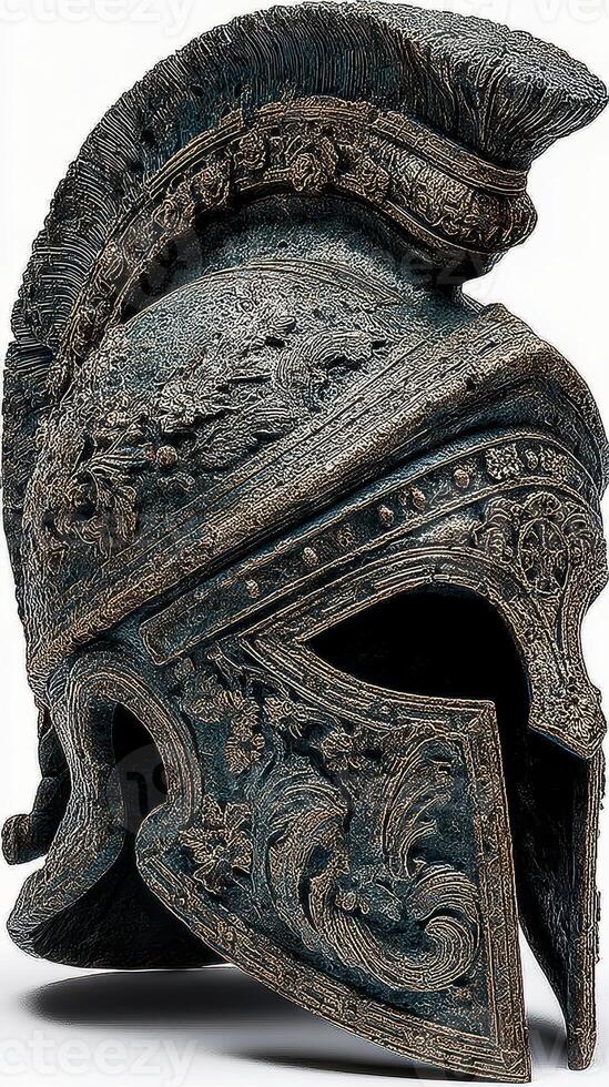 Detailed depiction of an ornate Roman helmet showcasing craftsmanship and design elements from antiquity photo